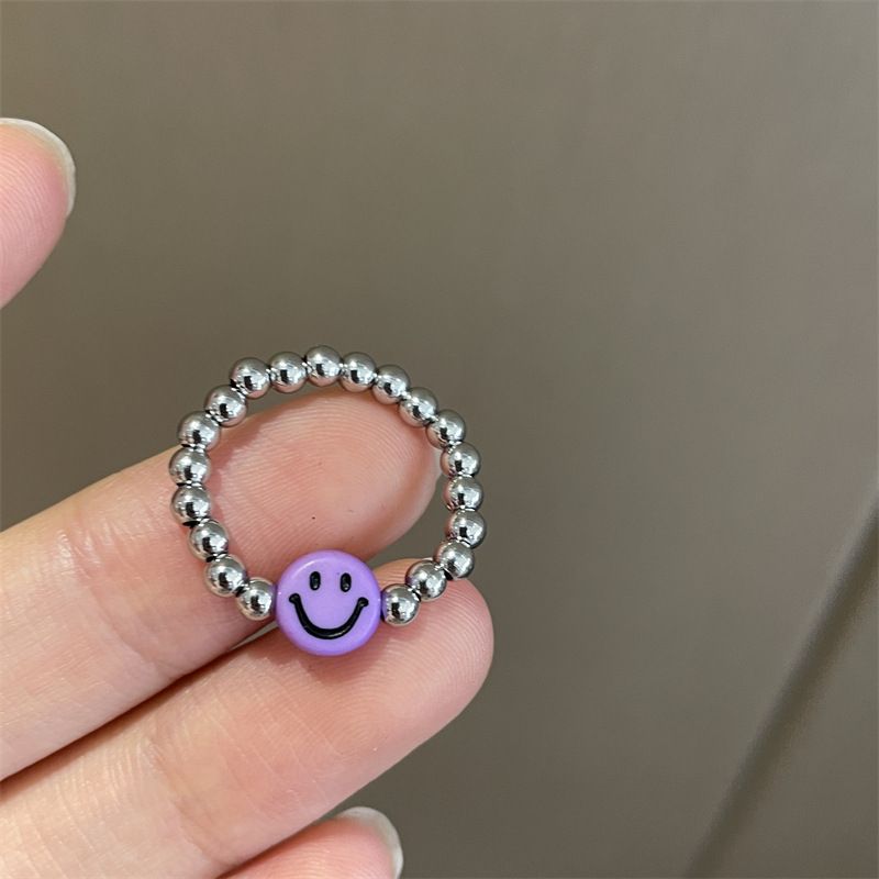 Women's Colorful Smiley Elastic Simple Beaded Index Rings