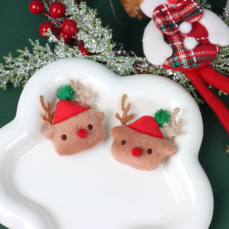Christmas Brooch Plush Doll Santa Claus Snowman Elk Cartoon Jewelry Accessories
