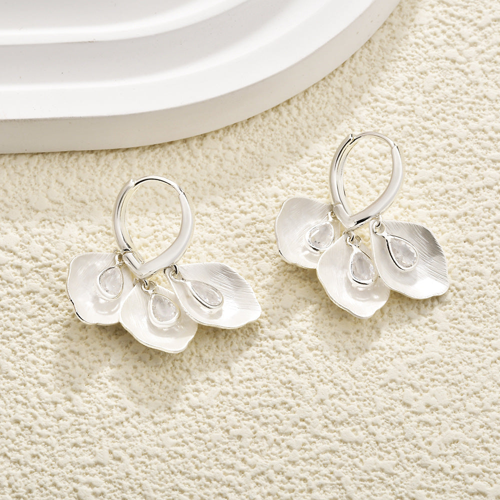 Petal Fringe Zircon Ear Fresh Sweet Mori Fairy Style Earrings