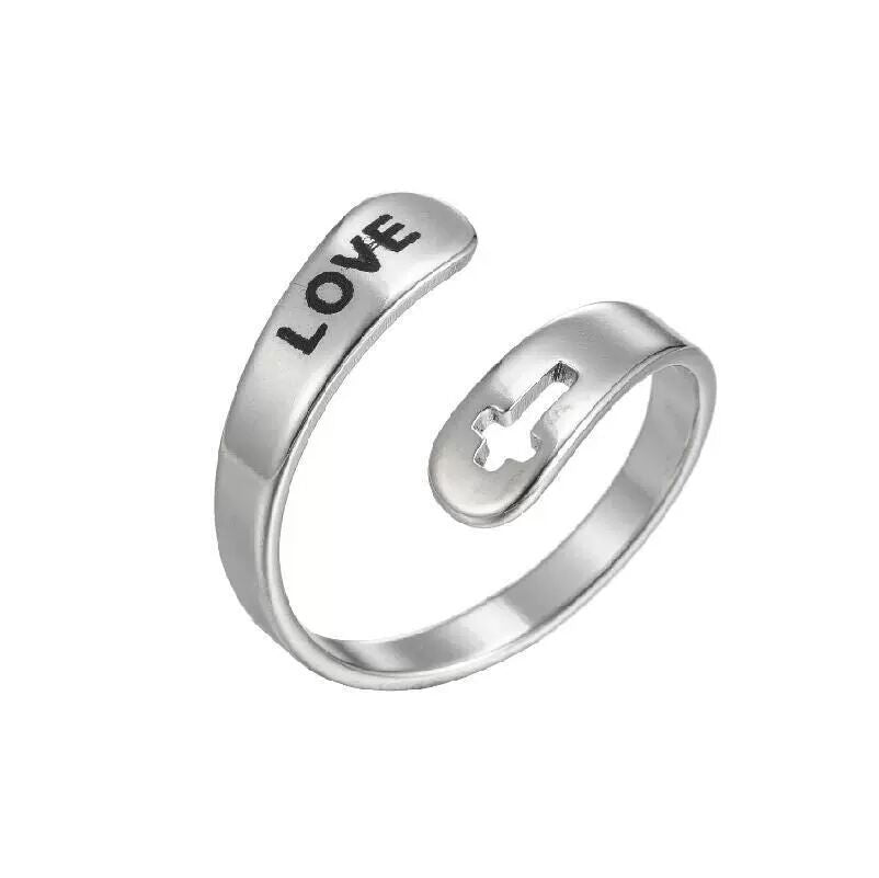 Women's Design Double Layer Letters Retro Hollow Cross Ring