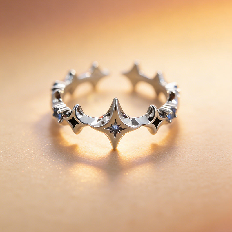 Blue Diamond Asterism Niche Design Fingertip Daily Twin Inlaid Rings