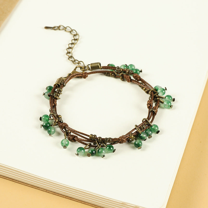 Braided Rope Retro Mori Style Cherry Female Artistic Ethnic Bracelet