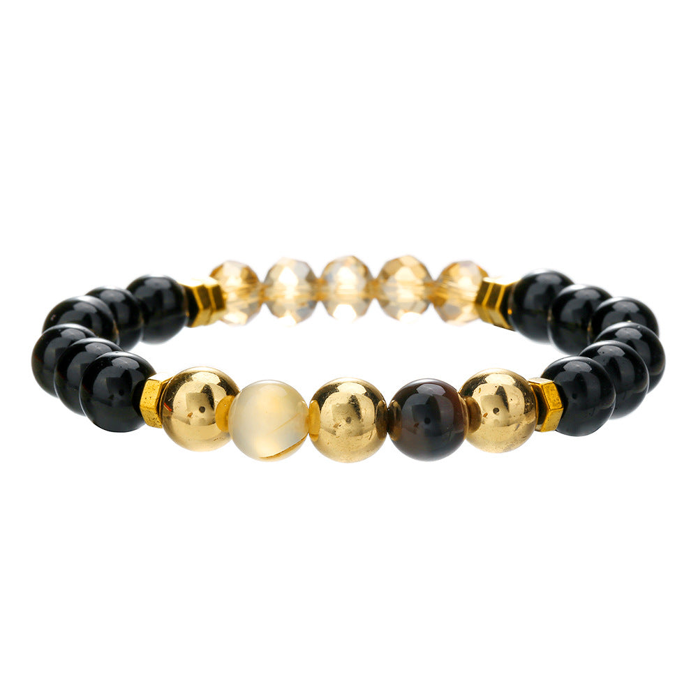 Men's Unisex Black Agate Cut Crystal Combination Bracelets