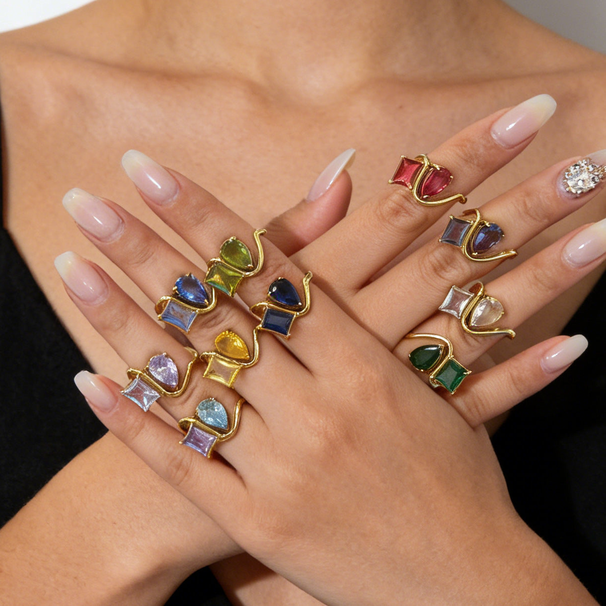 Gift Gemstone Stainless Steel Colored Gems Female Rings