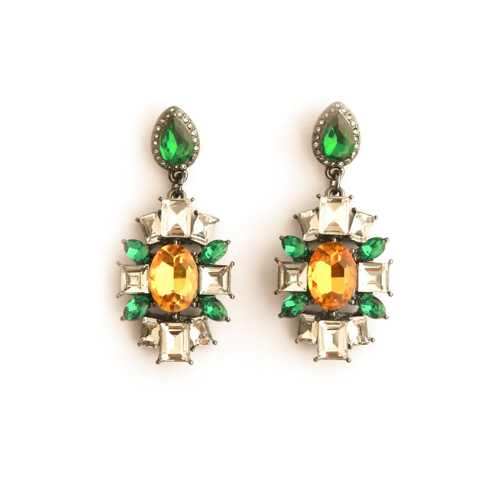 Real Gold Gaanized Enamel Diamond Retro Earrings
