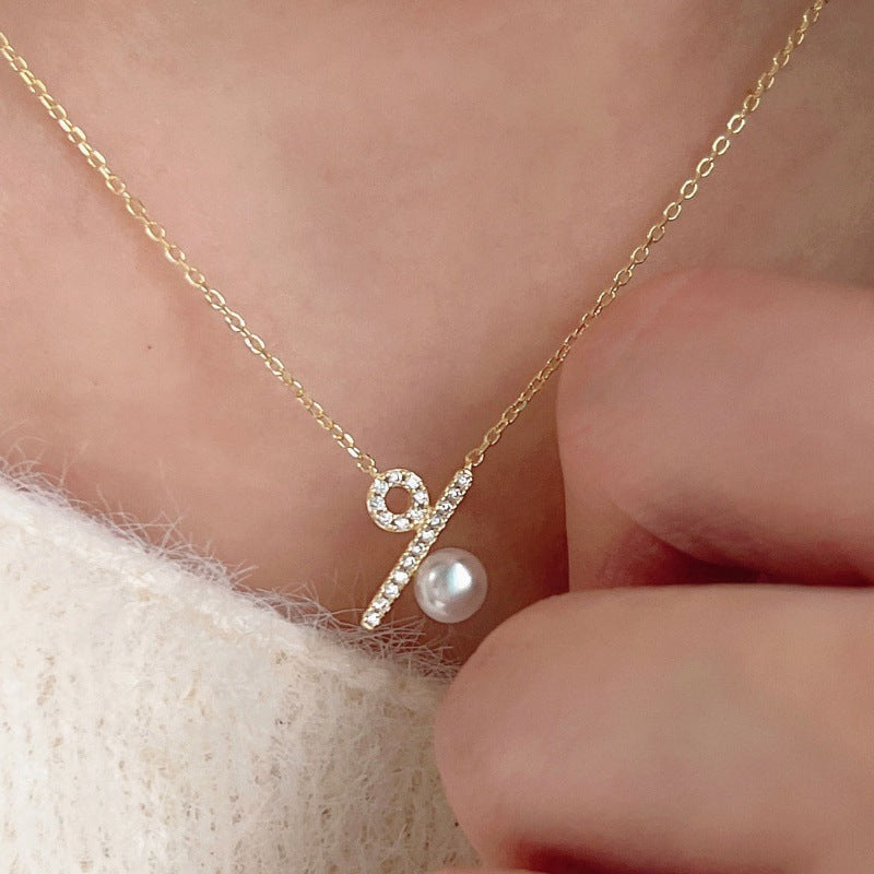 Design Percent Symbol Female Clavicle Chain Pearl Necklaces