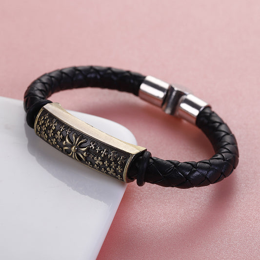 Men's Quality Vintage Weave Leather Rope Magnetic Bracelets