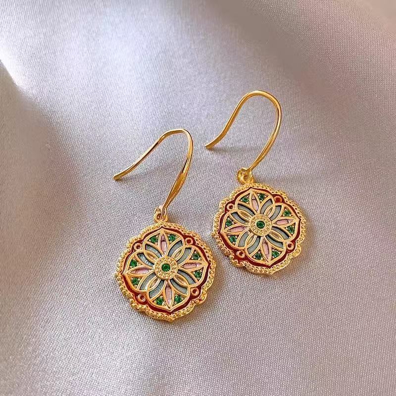 Monet Middle Ancient Oil Painting Style Exquisite Light Luxury High-grade Ear Hook