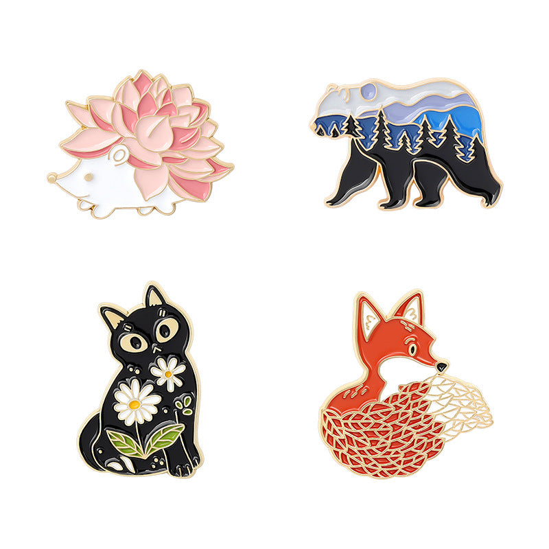 Animal Series Brooch Cute Red Fox Black Cat Brooches