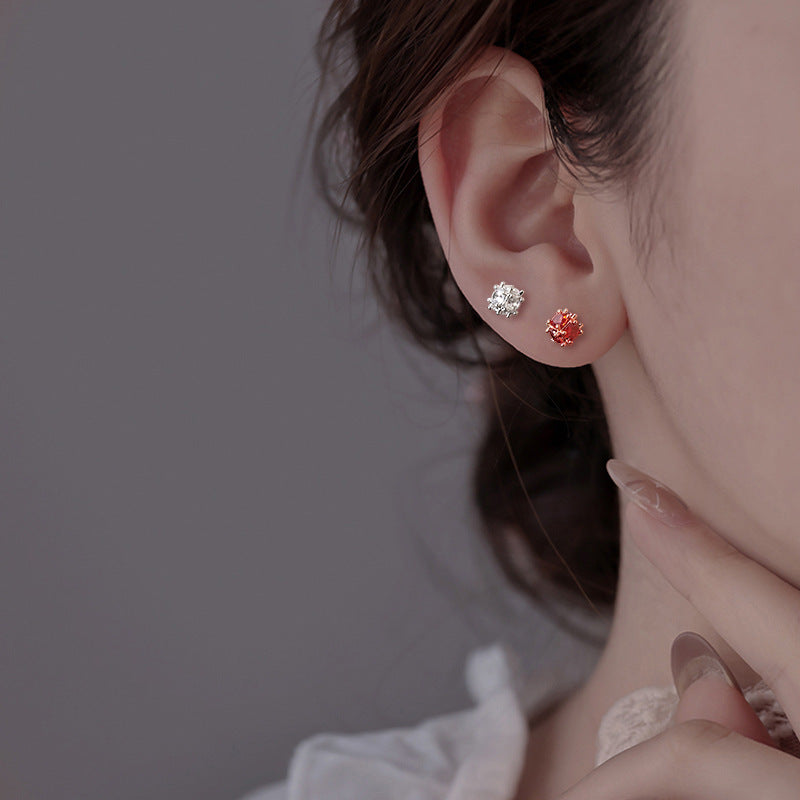 National Fashion Red Zircon Magic Cube Geometric Squares Ear Bone Rings