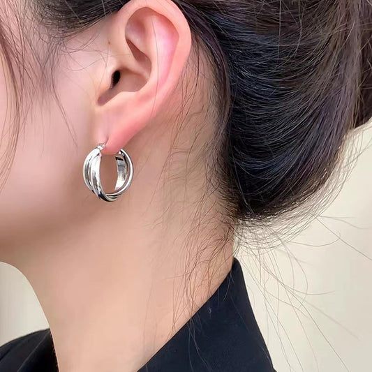 Cold Style Double Layer Round Female Earrings