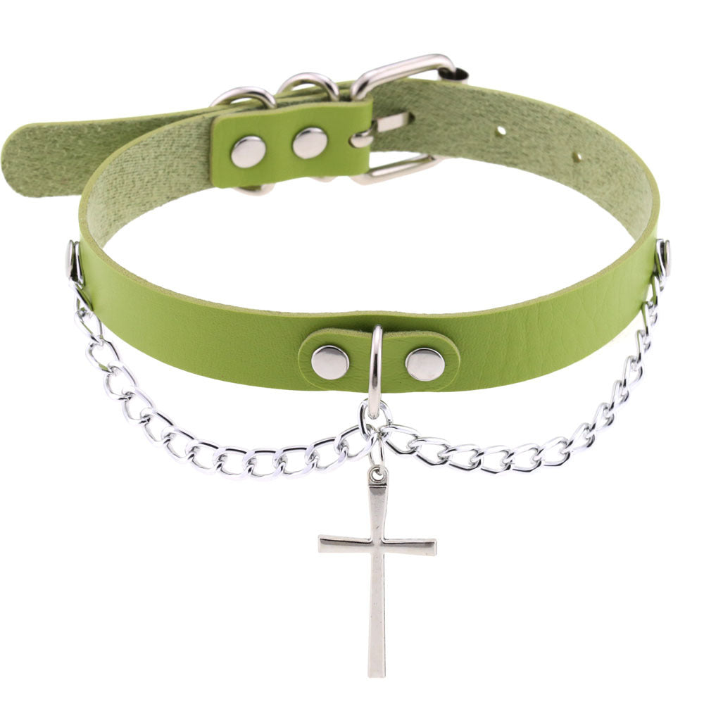 Leather Chain Cross Clavicle Classic Neckband Collar
