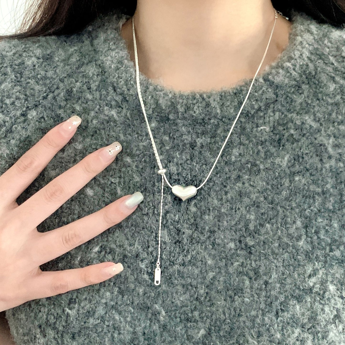 Women's Korean Creative Personality Sweet Loving Heart Fashionable Elegant Chain Drawable Necklace