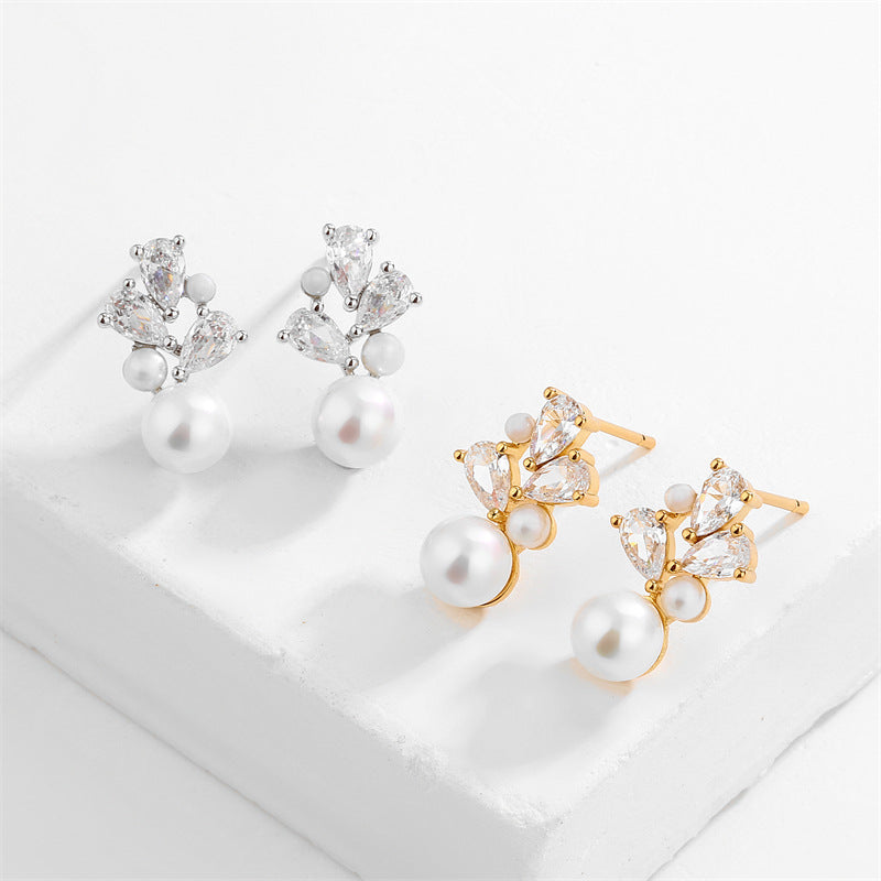 Zircon Pearl Fashion Temperament Bride Sweet Stud Earrings
