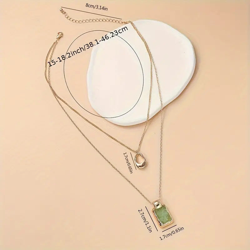 Square Color Resin Lady Twin Double Necklace
