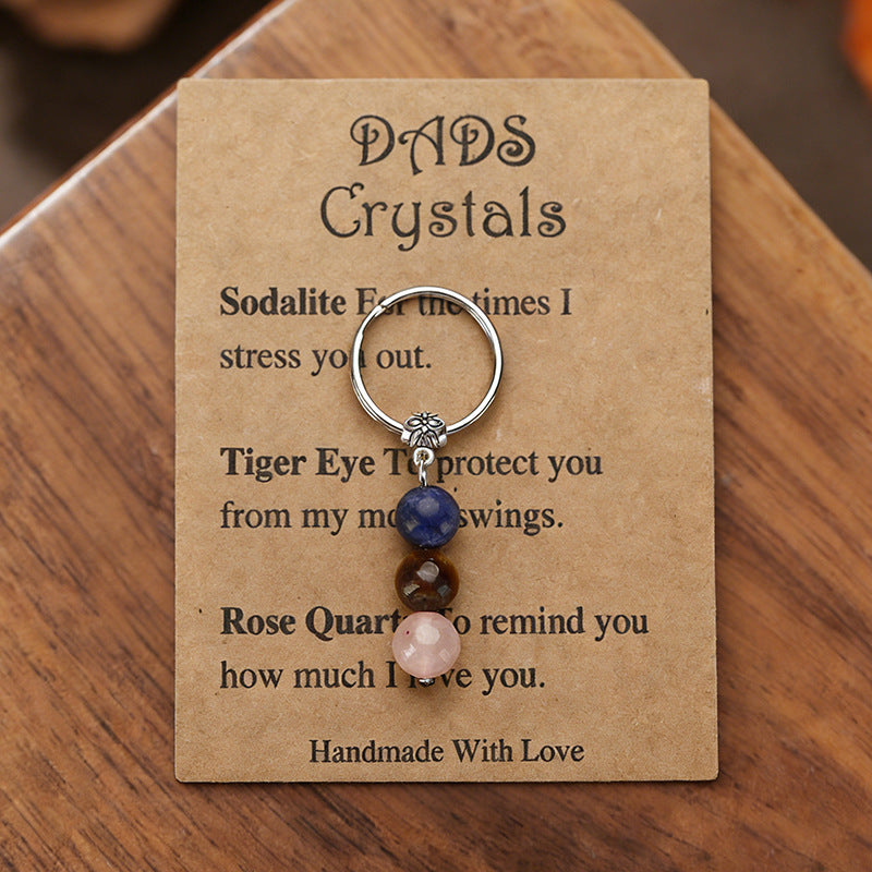 Stone Beaded Key Chain Handmade Tigereye Three Beads Combination Rings