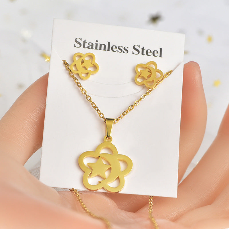 Steel Irregular Pattern Package Snowflake Puzzle Electroplated Jewelry Set