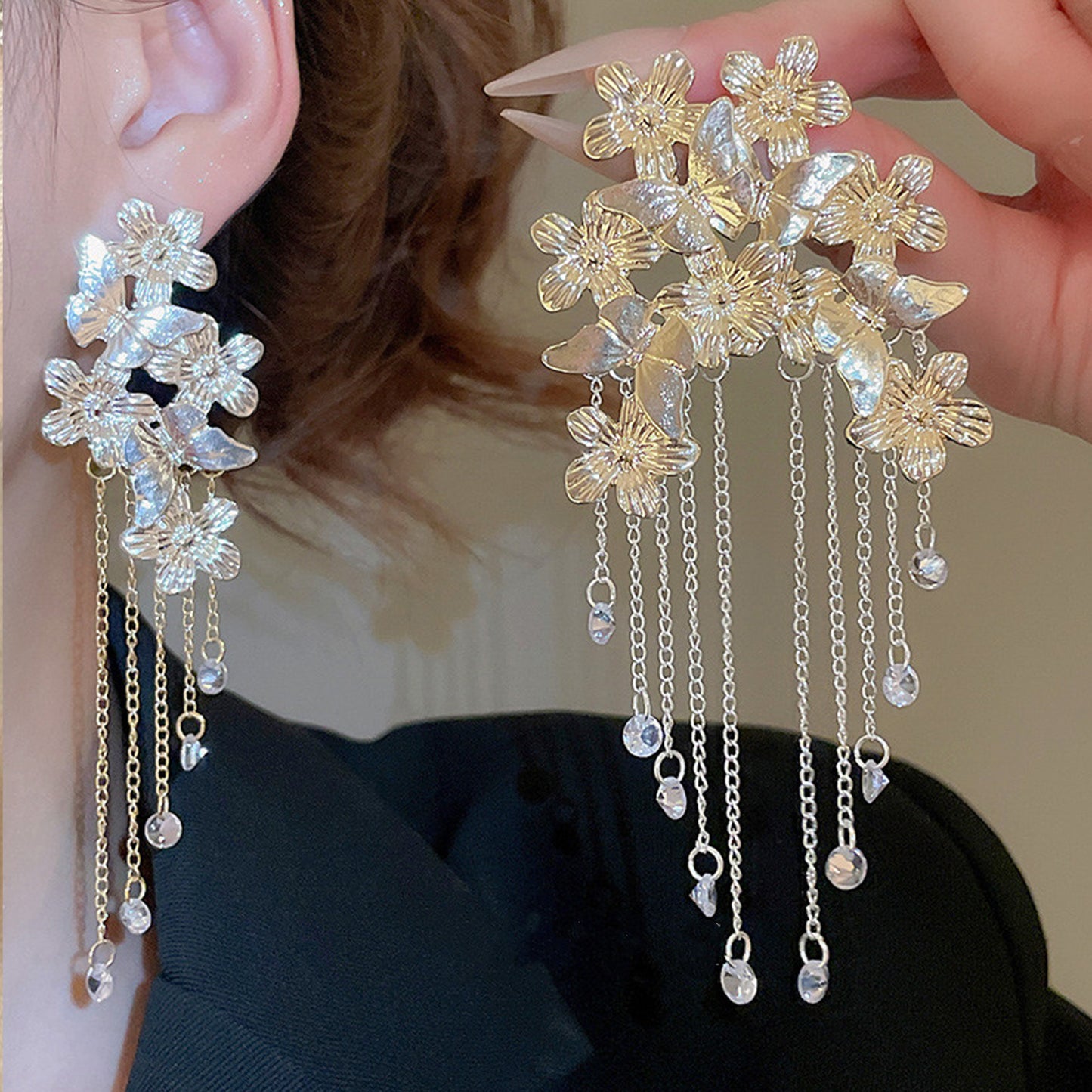 French Butterfly Flower Chain Tassel Crystal Palace Style Pendants