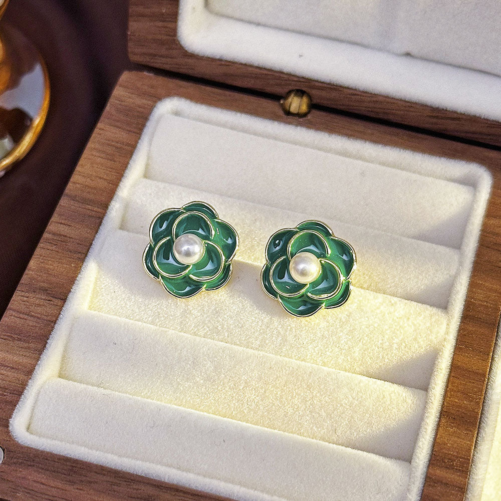 Inlaid Zircon Flower Elegant High-grade Pearl Earrings