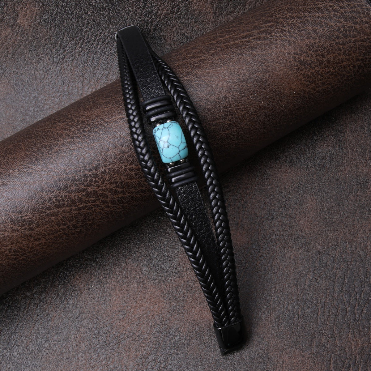 Men's Rope Leather Stone Magnetic Buckle Bracelets