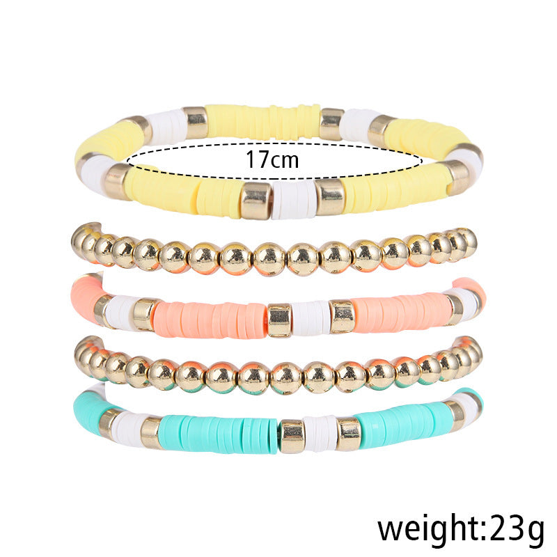 Women's & Men's Simple Polymer Clay Round Beads Suit Retro Bracelet