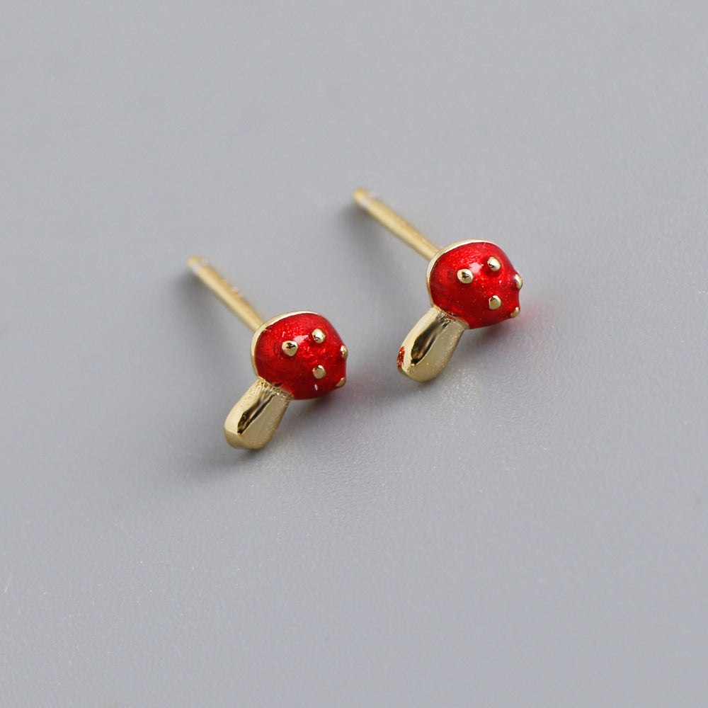 Simple Fresh Epoxy Mushroom-shaped Sterling Sier Earrings