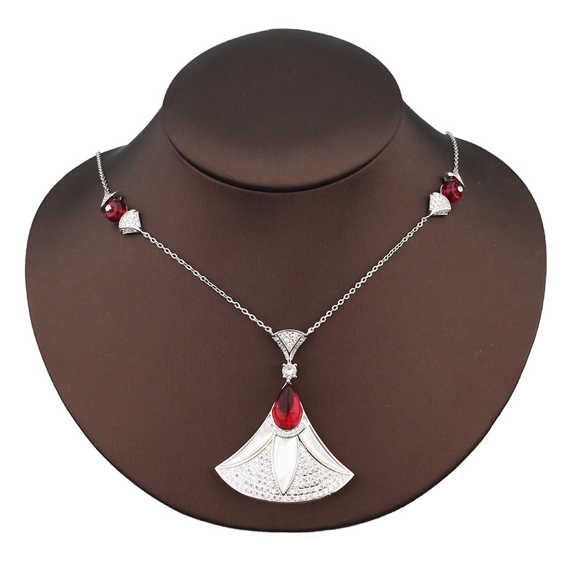 Fan-shaped Skirt Eardrops Lady Temperament Wedding Decoration Gold Female Clavicle Jewelry Set