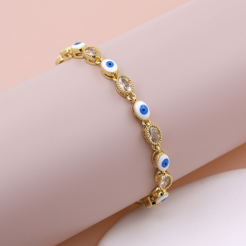 Heart-shaped Devil's Eye Zircon Micro Inlaid Electroplated Dripping Oil Fashion Bracelet