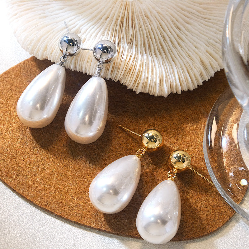 Trendy French Style Vintage Court Big Water Drop Bead Ear Earrings