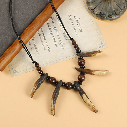 Women's & Men's Tooth Retro Personalized Natural Wooden Bead Necklaces