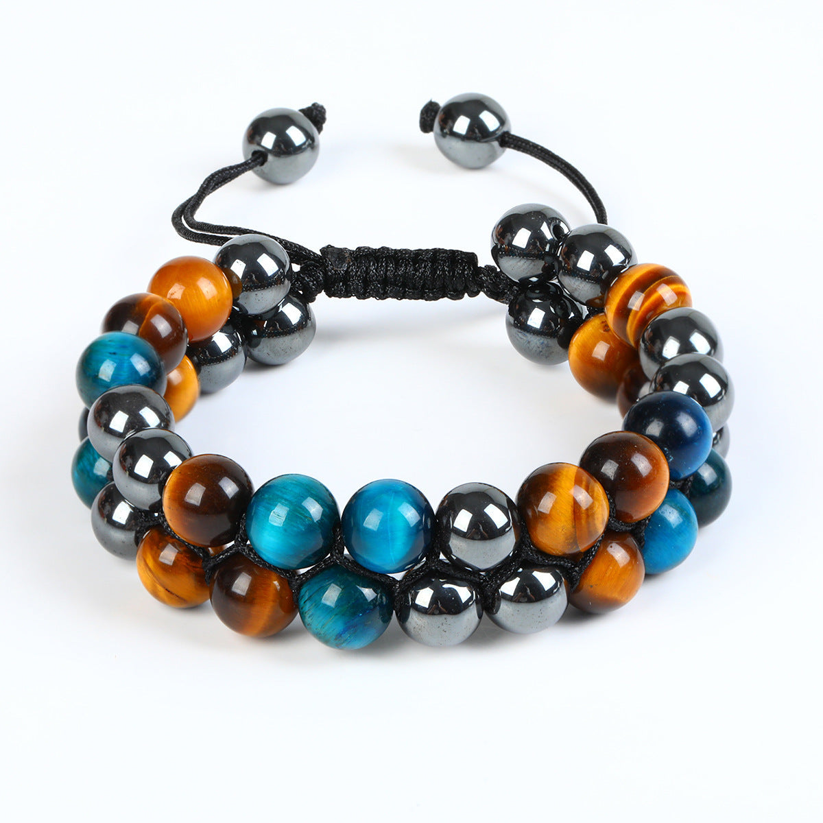 Women's & Men's Cat's Eye Green Pine Red Pattern Black Silk Phantom Natural Bracelet