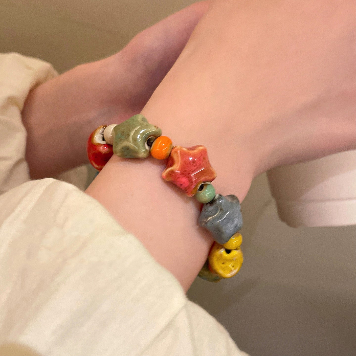 Women's Flower Glaze Ceramic Retro Ethnic Style Twin Design Cute Bracelets