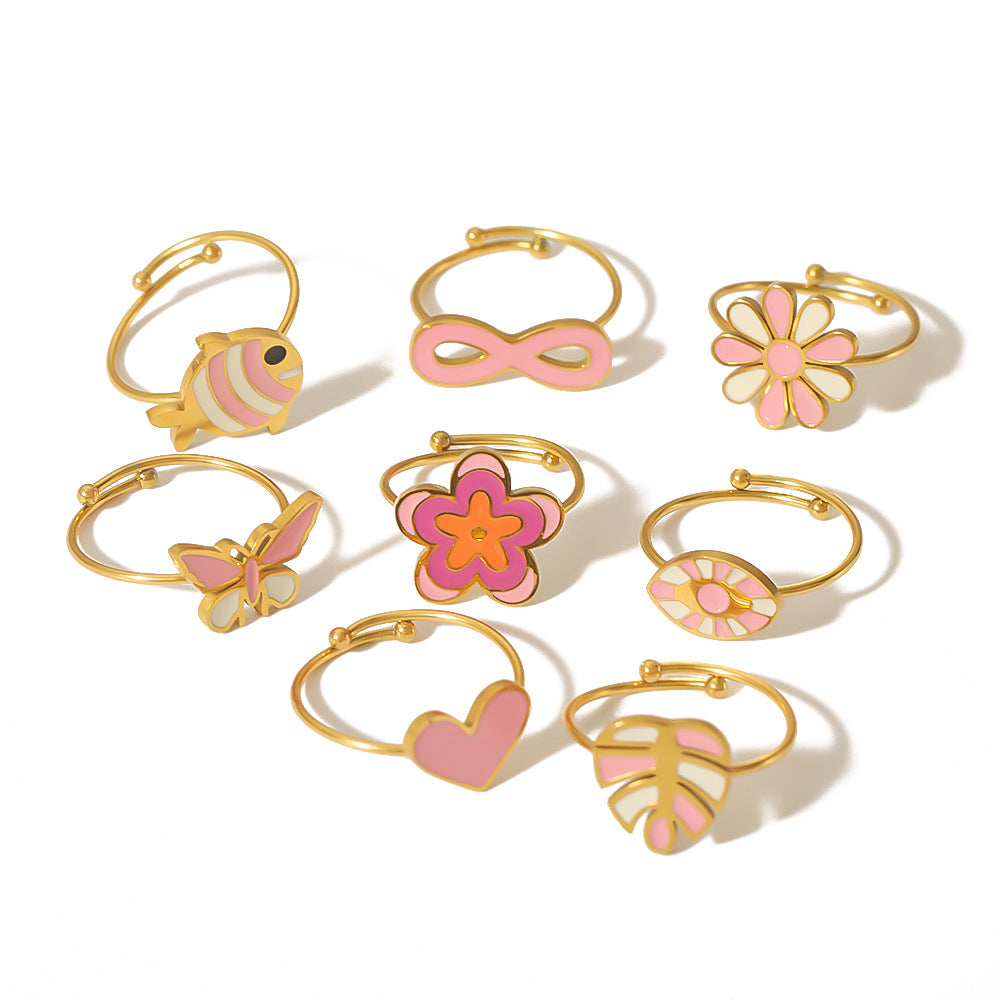 Oil Titanium Steel Female Niche High Sense Love Heart Rings