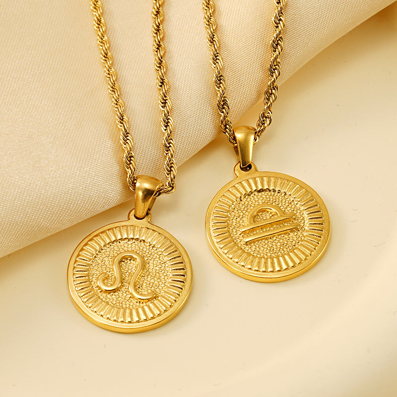Round Constellation Female Twee Titanium Steel Necklaces