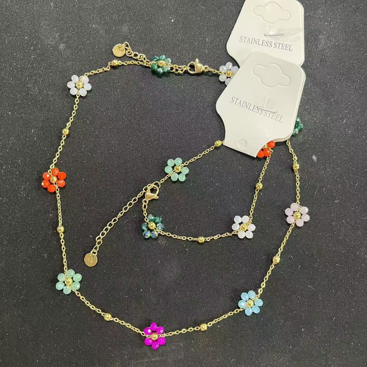 Dopamine Personality Creative Sweet Flowers Chain Color Relaxed Stainless Jewelry Set