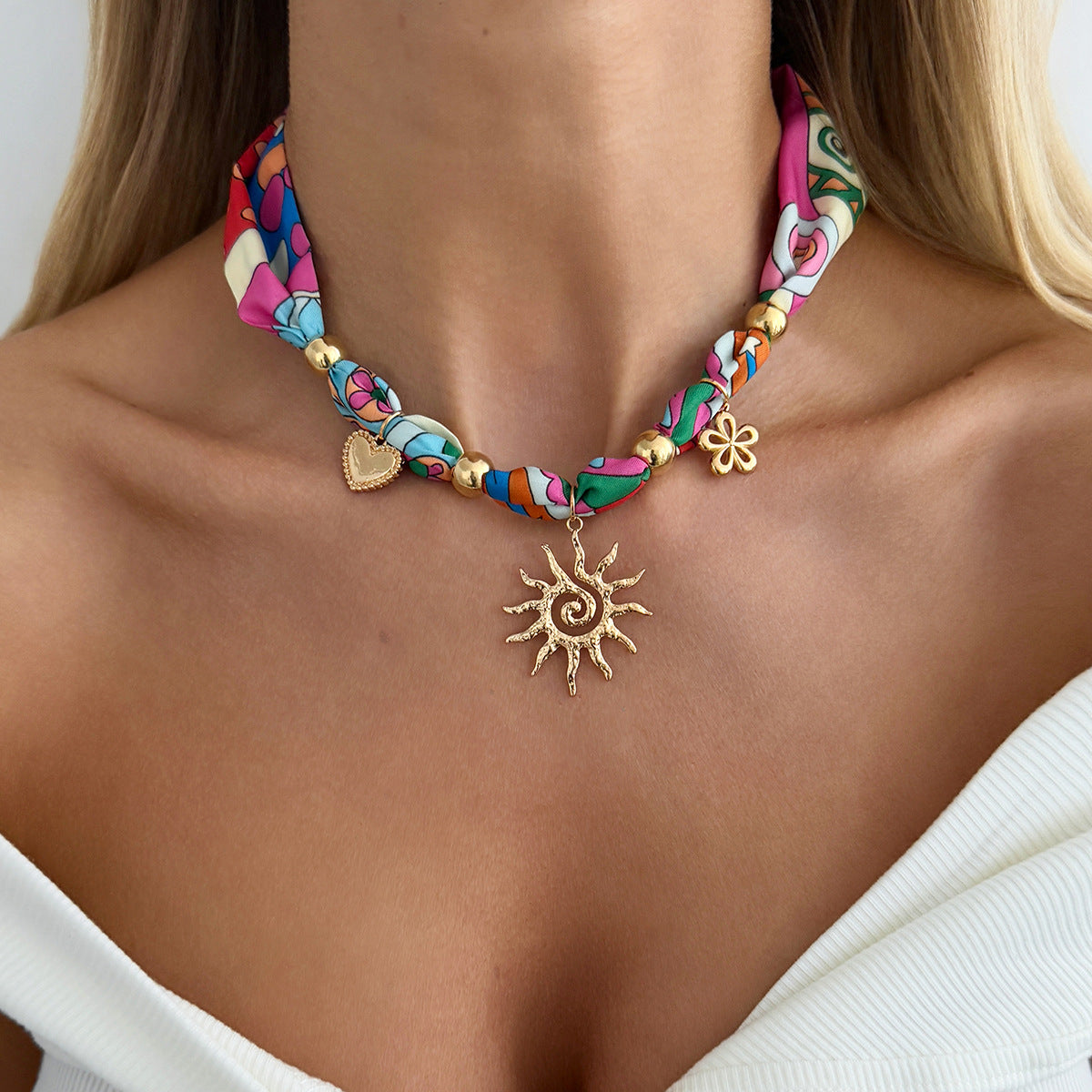 Women's Silk Scarf Clavicle Chain Personality Metal Necklaces