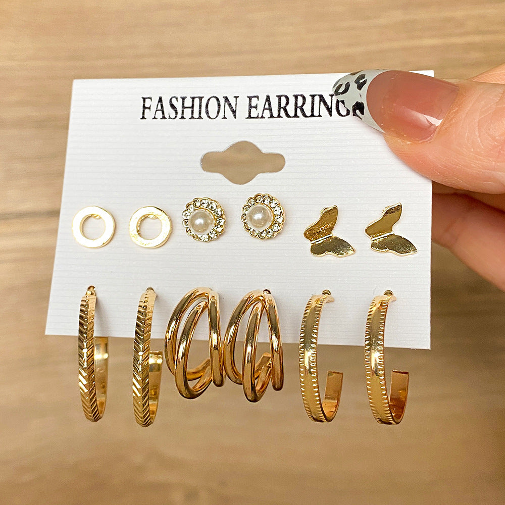 Creative Simple Metal Circle Suit Set Earrings