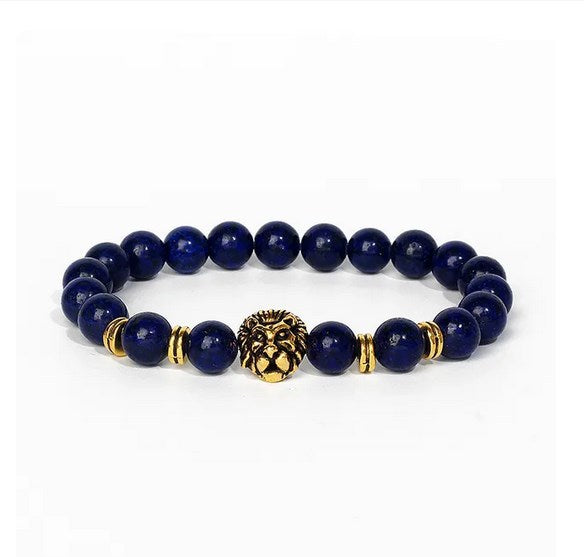 Map Stone Blue Grain Alloy Lion's Head Spacer Bracelet