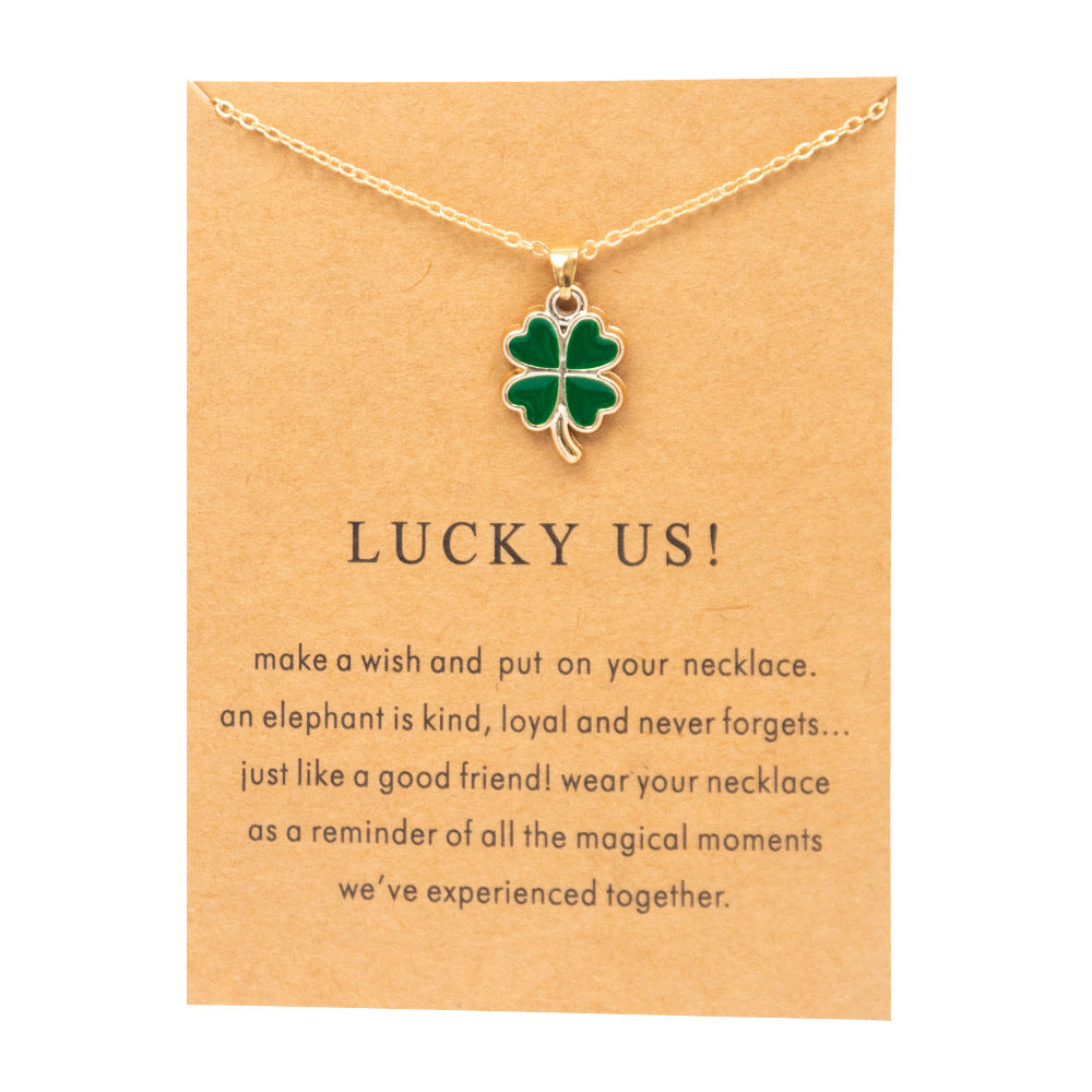 Elegant Lucky Four-leaf Clover Alloy Card Necklaces