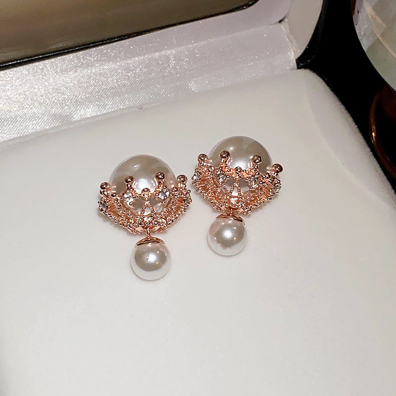 Fashion High-grade Zircon Pearl French Minority Retro Earrings