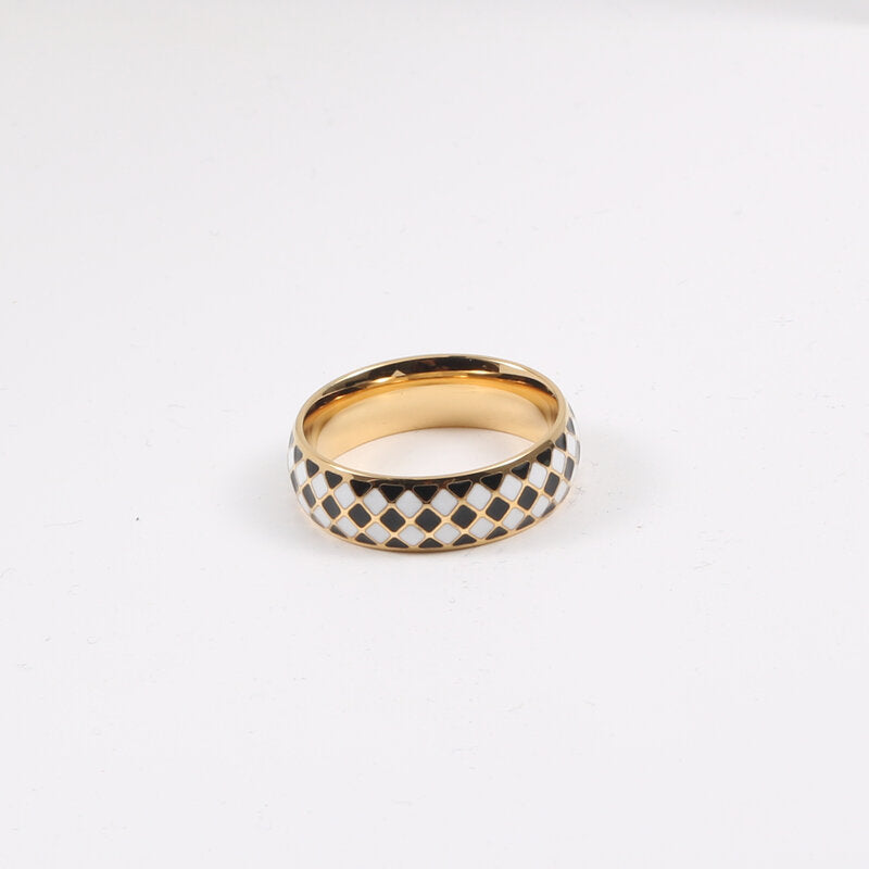 Diamond Chessboard Plaid Black White Dripping Titanium Bracelet