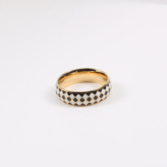 Diamond Chessboard Plaid Black White Dripping Titanium Bracelet
