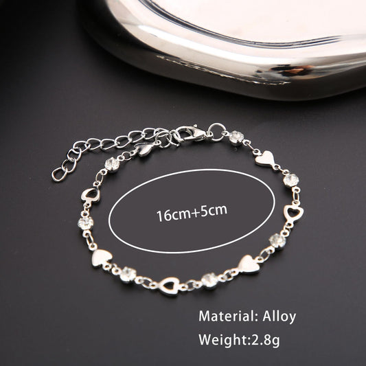 Sweet Cool Style Hollow Loving Heart Zircon Female Bracelets