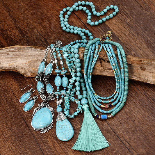 Women's Ethnic Style Handmade Beaded Turquoise Niche Necklaces