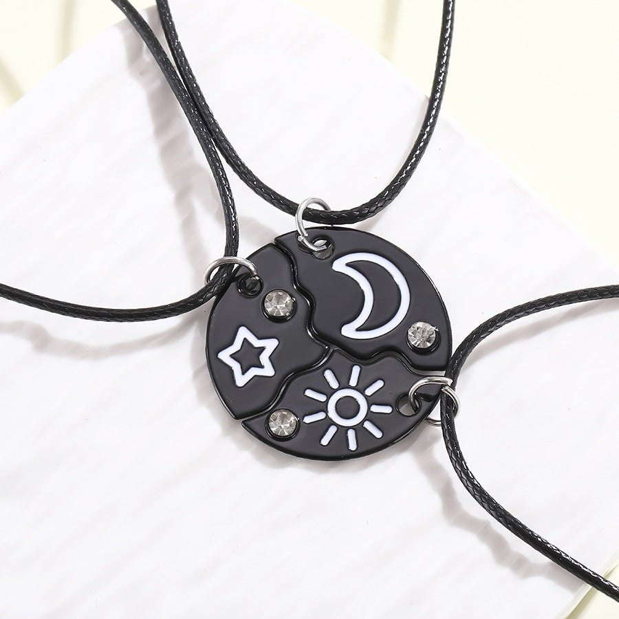 Alloy Cartoon Stitching Sun Moon Star Three-piece Necklaces