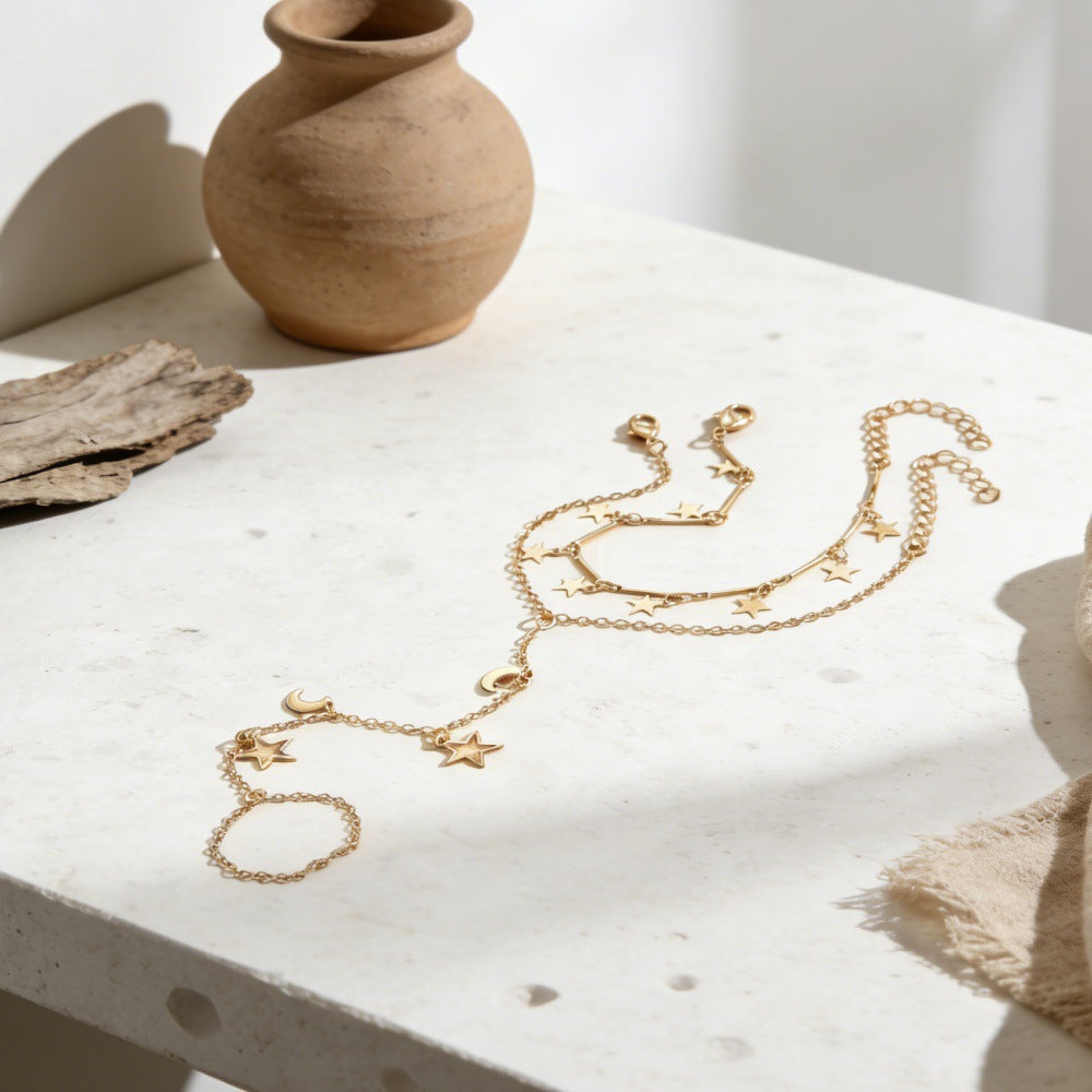 Gold Moon Star Style Finger Chain Pendants
