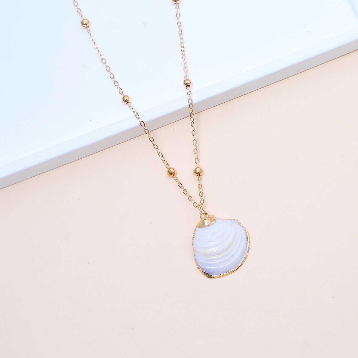 Ball Bead Chain Natural Shell Electroplated Necklace