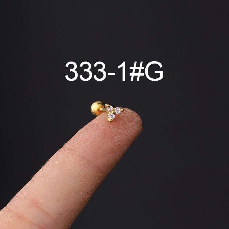 Stainless Steel Piercing Zircon Ear Bone Popular Screw Twist Ball Stud Earrings