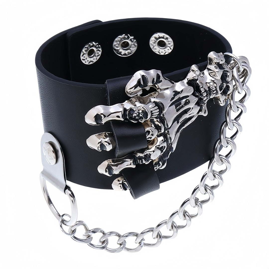 Men's Leather Trendy Cool Retro Skull Ghost Claw Wrist Domineering Exaggerated Rings