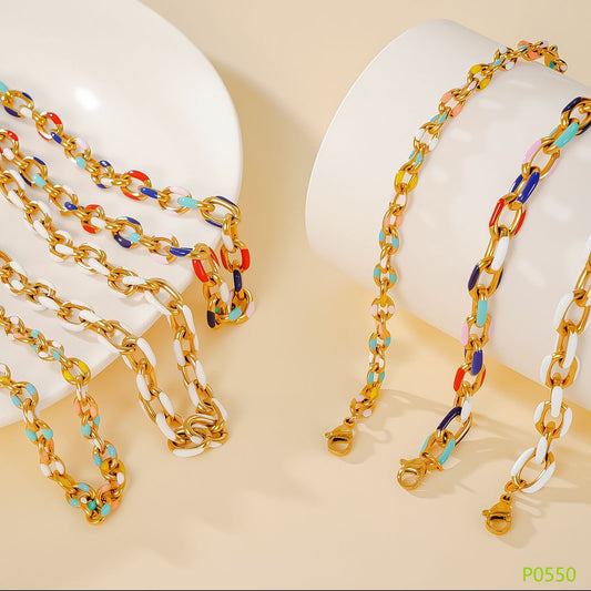 Dripping Two-piece Titanium Steel Thick Straps Jewelry Set